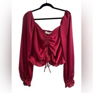 ASTR the Label Deep Pink / Red Long Sleeve Blouse Size Large NWT